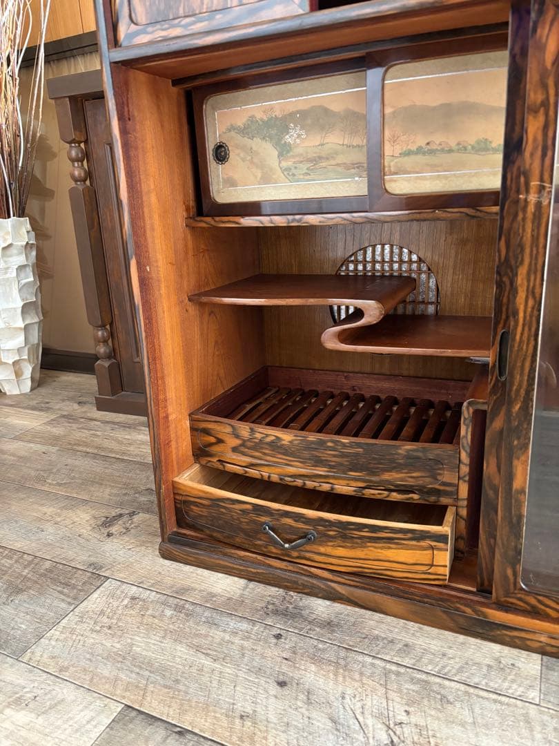 さいたま市引き取り限定！大正ロマン 黒柿茶箪笥 希少木材