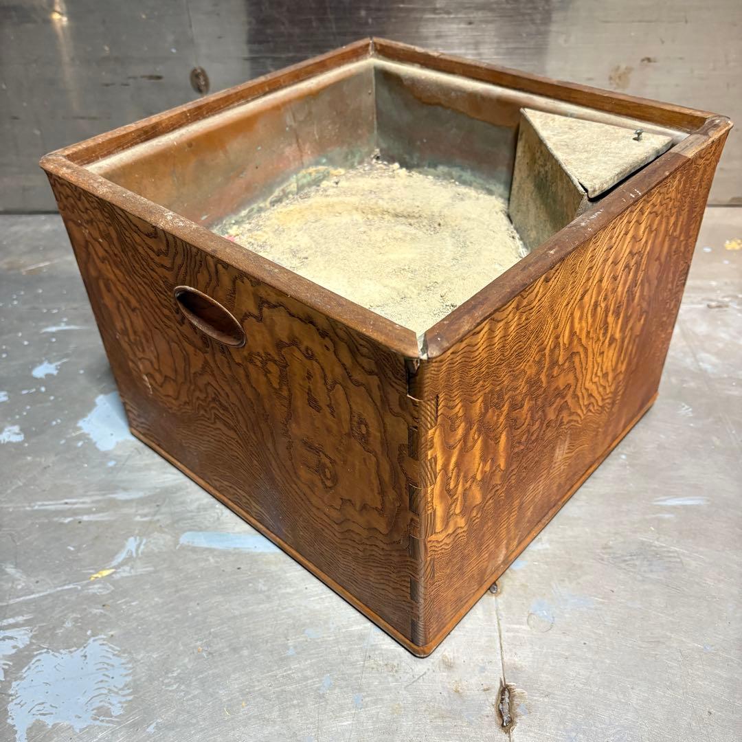 火鉢 銘木 綺麗な木目 欅 玉杢 無垢 黒柿 孔雀杢 角火鉢 茶道具 煎茶