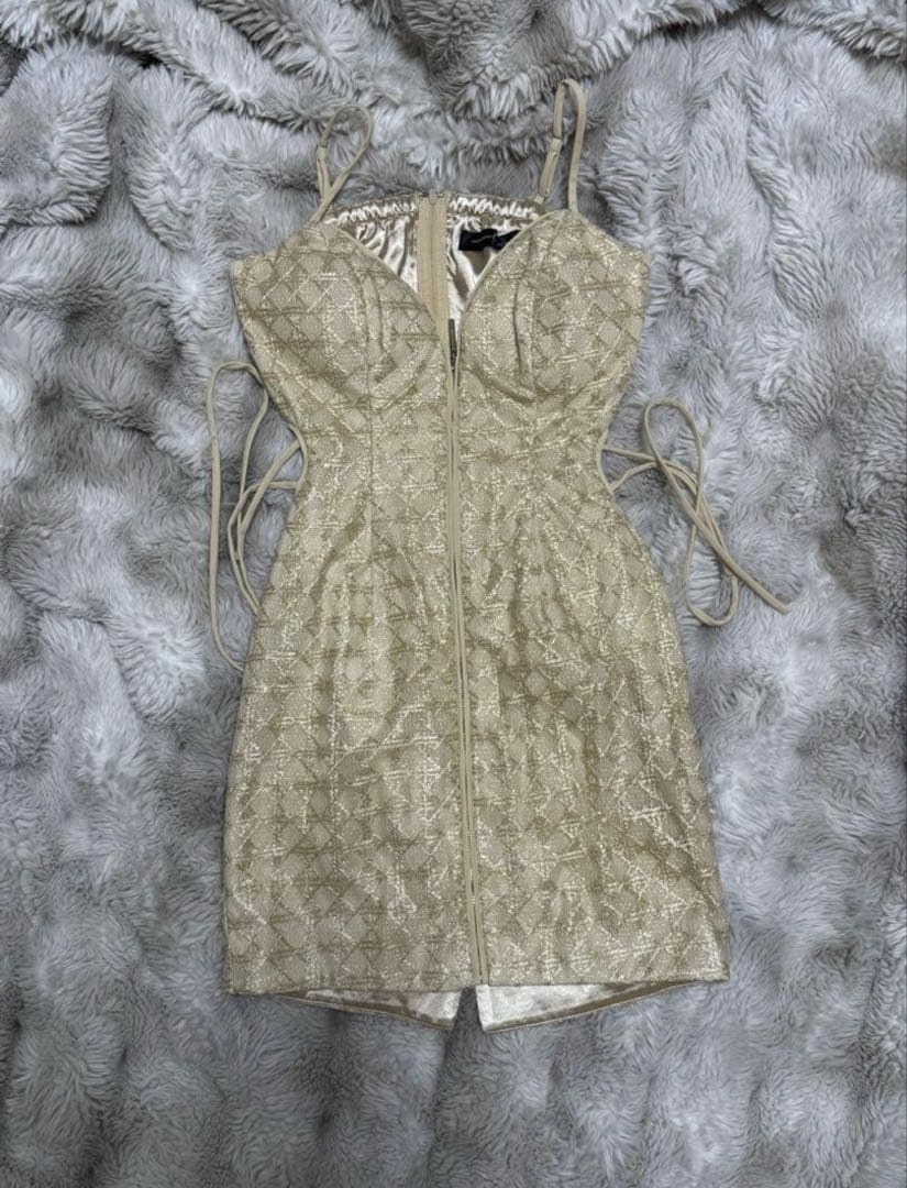 ROSE de FLEURS Glossy ベージュタイトドレス