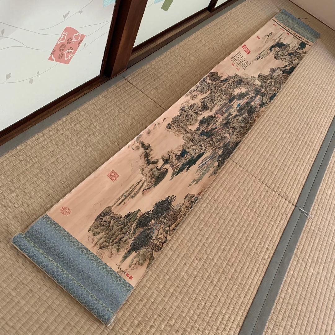 中国絵画 清国 名家 表江 「阿房宮」 山水絵 国画 巻物 巻き絵