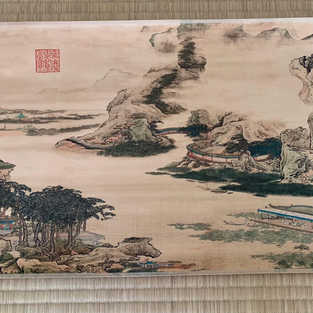 中国絵画 清国 名家 表江 「阿房宮」 山水絵 国画 巻物 巻き絵