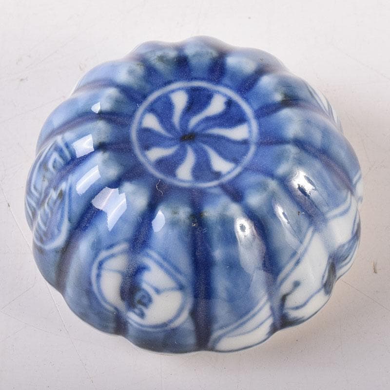 茶道具　平安　三浦竹泉造　染付　山水人物文　蜜柑香合　共箱　V　R8188