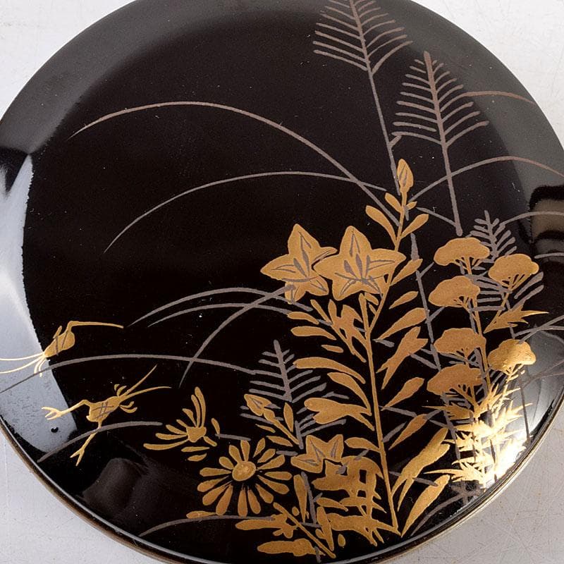 茶道具 黒漆 秋草蒔絵 香合 時代箱 V 8312
