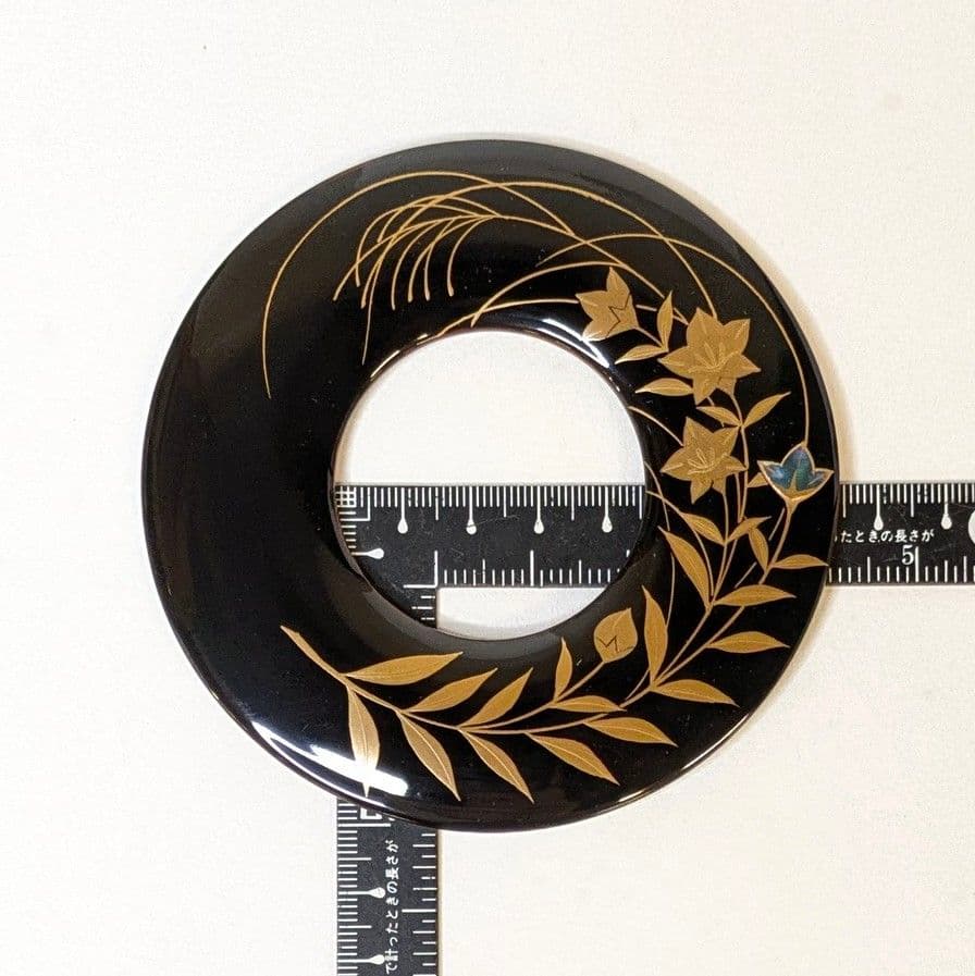 【セール・新品】 法衣環　黒　桔梗　約10cm　蒔絵　田中修孝作