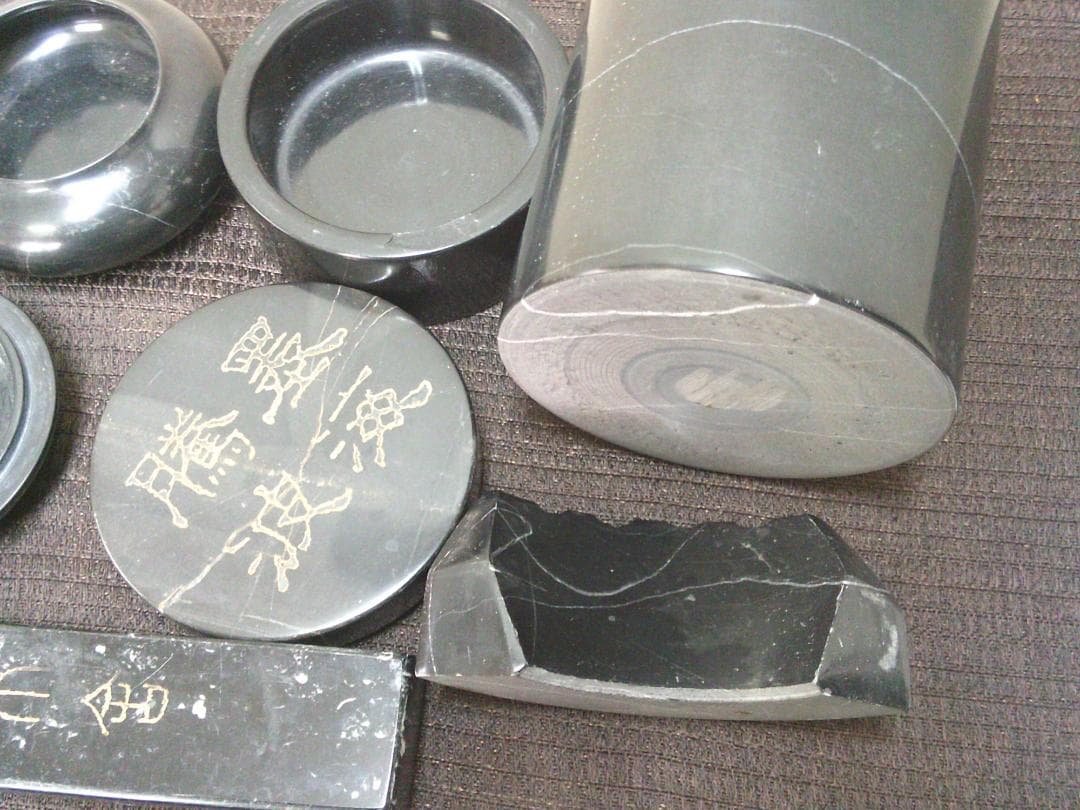 大理石文房具 諸々5点 筆筒 筆置き 容器 筆記用具 筆入・B19】水滴 矢立