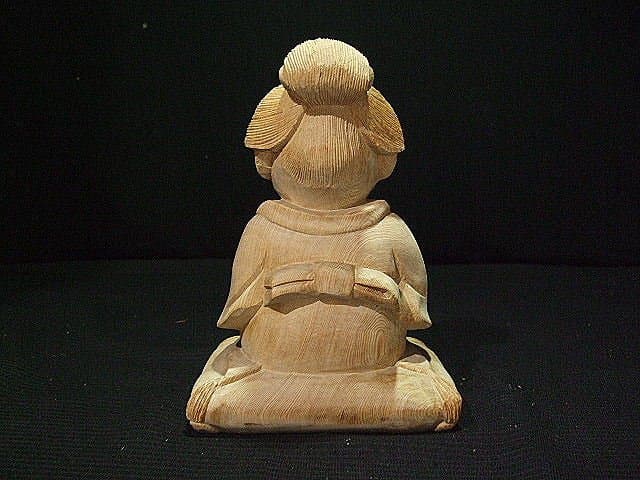 お福さん】桧 山車、木彫り彫刻 高さ25cm