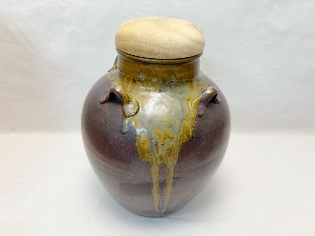 未使用 茶道具 信水窯 丹波焼 茶壺 飾壺 絹 飾網紐付 四