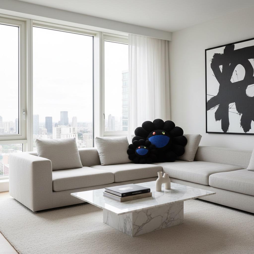 年始セール❗️カイカイキキ『村上隆』お花クッション / ブラックx青 (60cm)