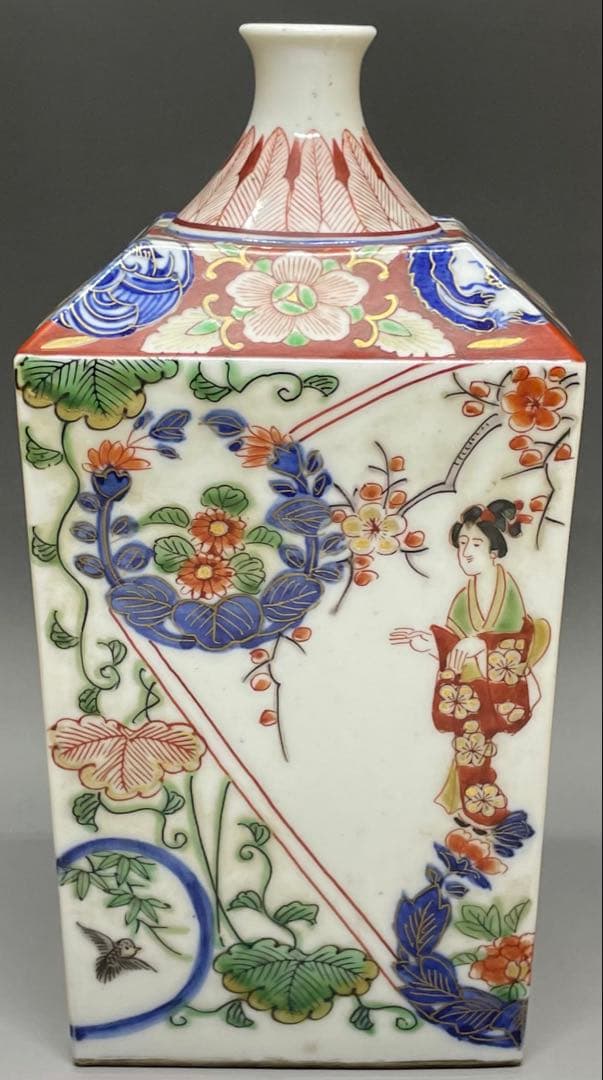 幸せウサギ様専用 古伊万里 錦手 色絵美人角徳利 金彩 色絵 一輪挿し
