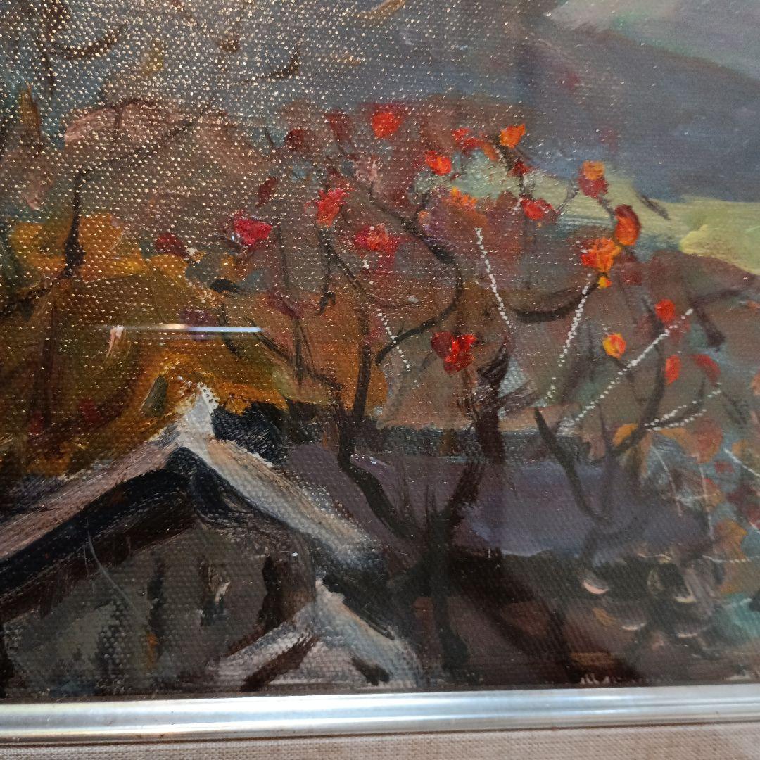 絵画　油彩　鈴木三五郎　S 秋の風景　F3 柿