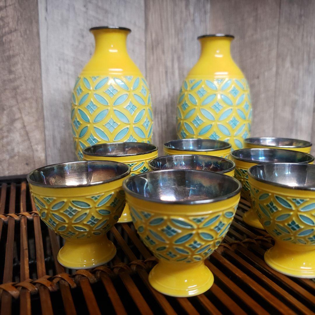 12点セット】永楽焼/黄交趾/酒器揃/徳利一対/酒盃十客/内銀張/骨董