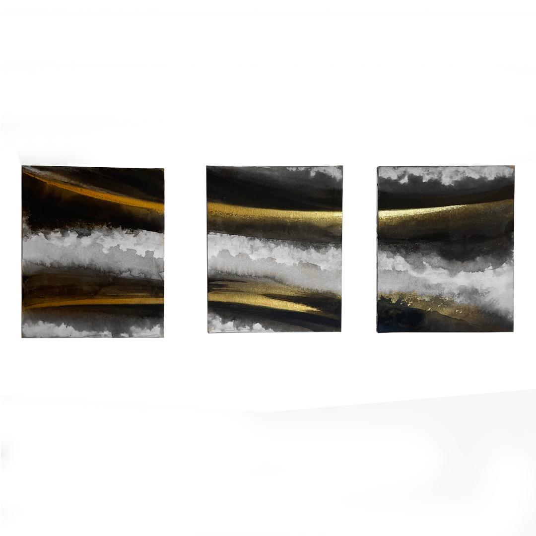 黒金の抽象画3枚組｜F3 キャンバス　現代アート　アートパネル　壁掛け　絵画