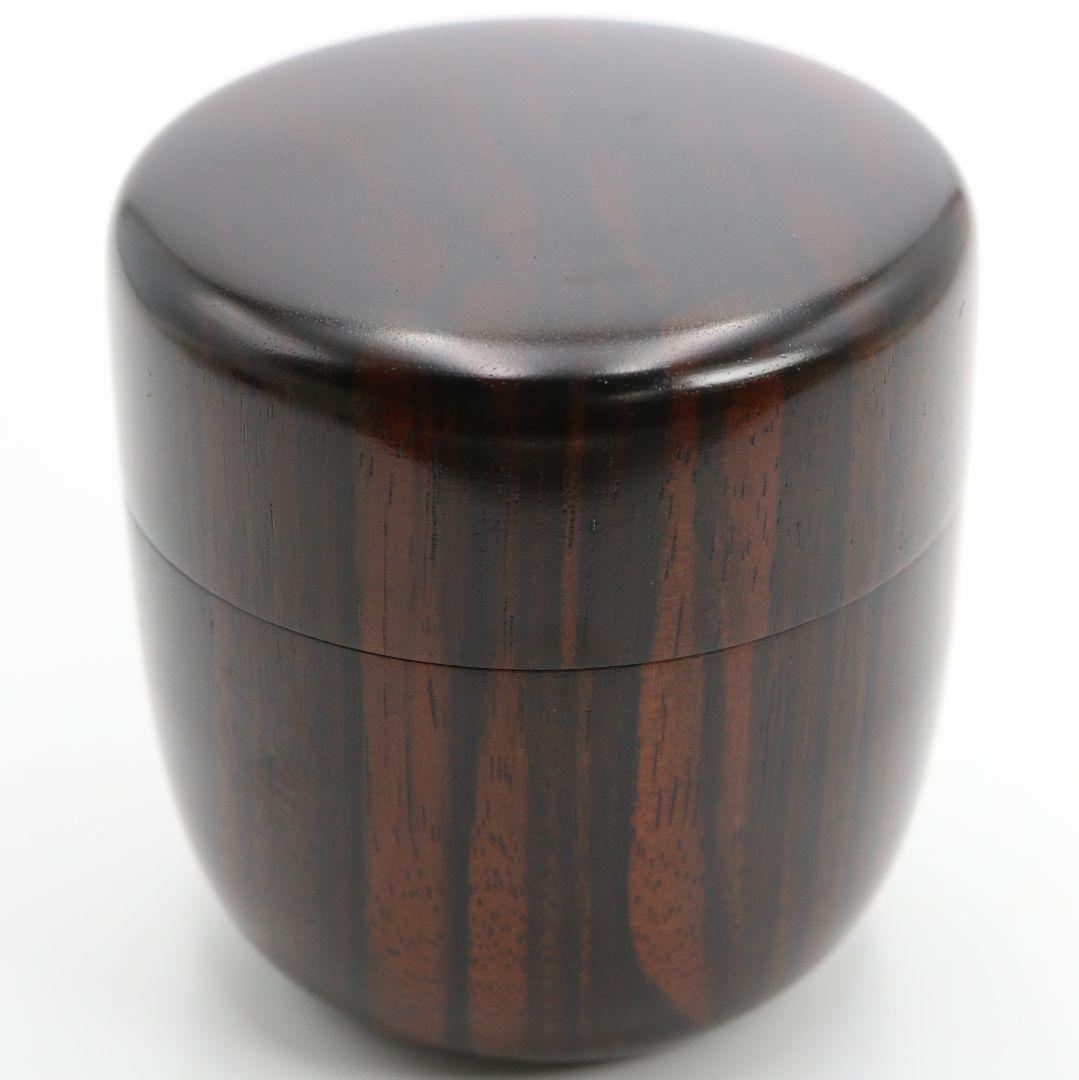 仁刀作 摺漆縞黒檀 中棗 茶道具 共箱共布 V817 N1