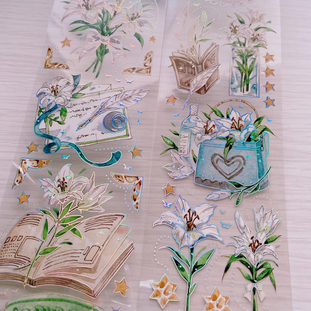 【No.0029】海外マステ　切り売り　镭射銀　ユリ　花