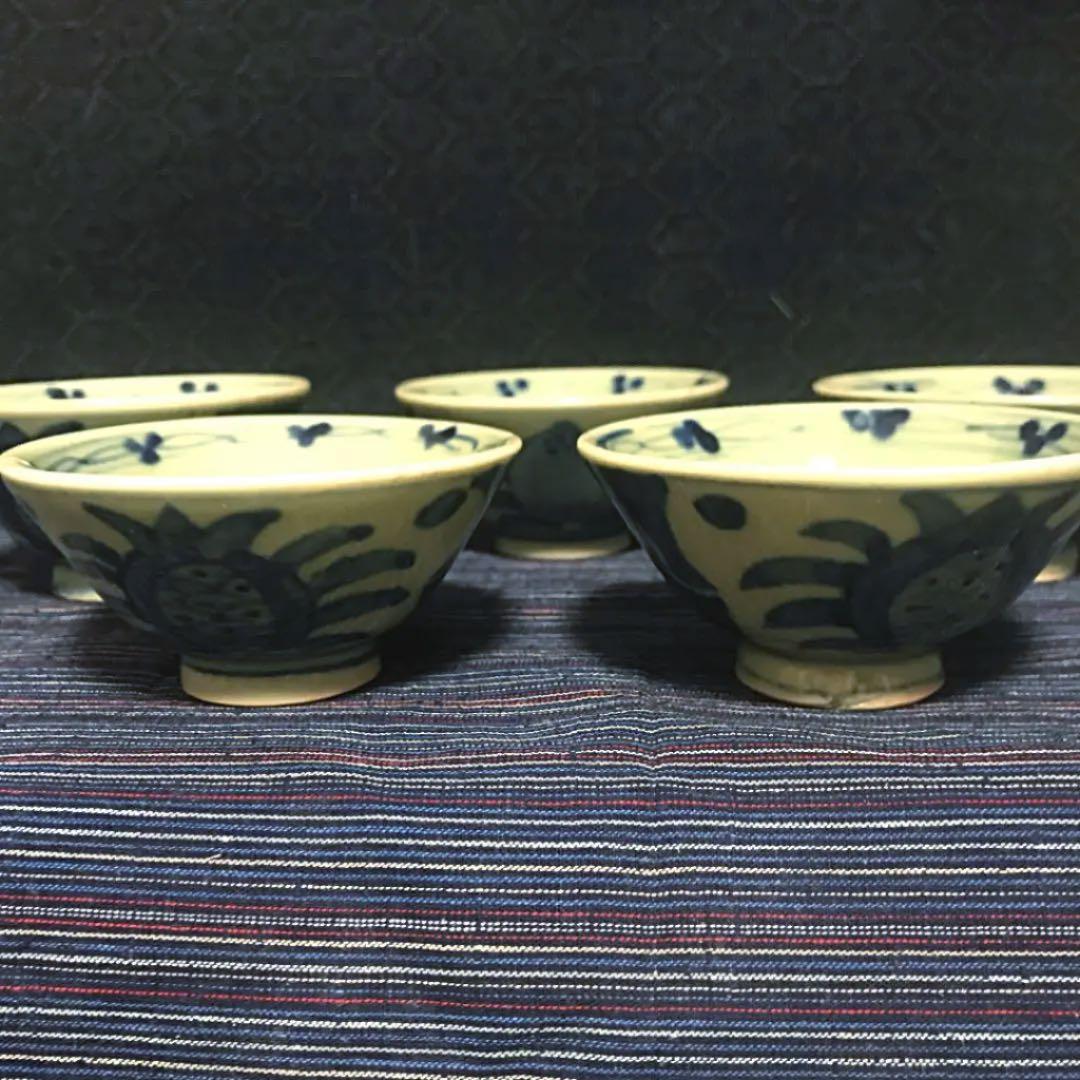 中国古玩 ？ 青磁染付煎茶碗 五客揃い