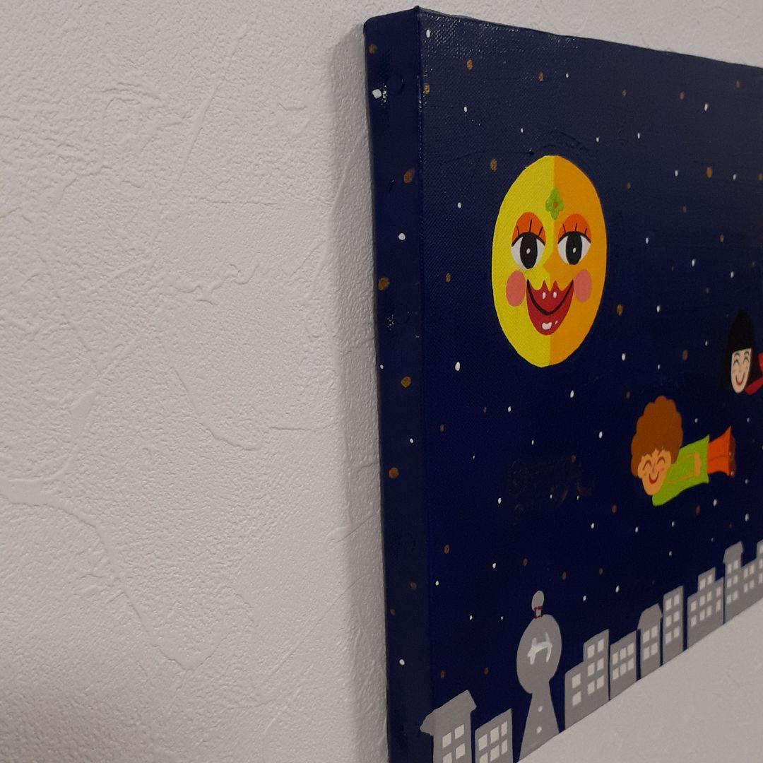 夢の中で　月とカップル　ドイツベルリン　画家　小楠アキコ作品　F4号 キャンバス