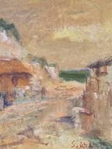 【真作】絵画　金野新一　油彩3号　街道風景　古い町並みの風景　Y191