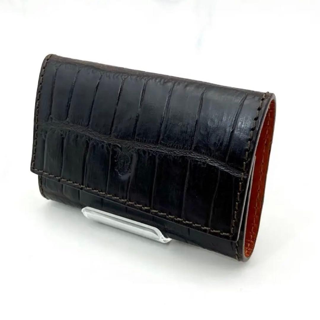 41【新品未使用】Felisi 4連レザーキーケース本革 クロコ ダーク