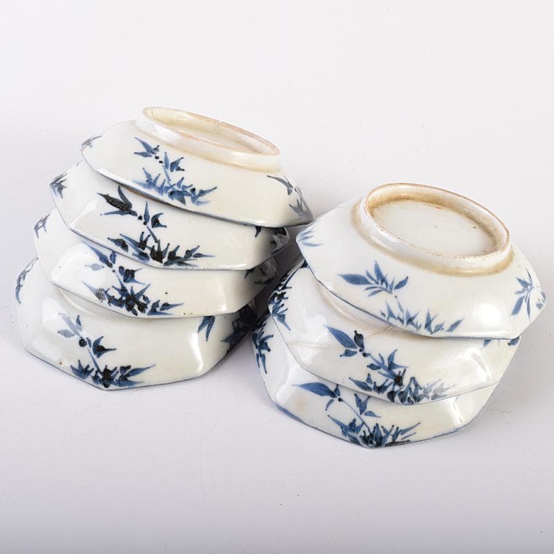 伊万里焼古伊万里染付竹文八角小皿七客時代箱付CR7593