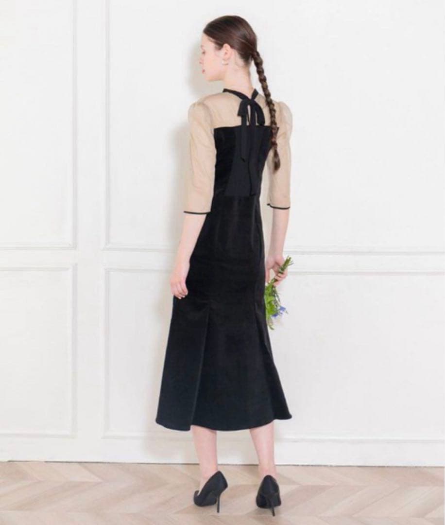 LEJA バックリボンシアー切り替え ベロアマーメイドフレアドレス