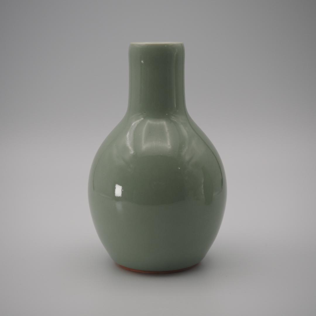 帝室技芸員判あり 三代清風与平造 青磁 徳利 一対 共箱