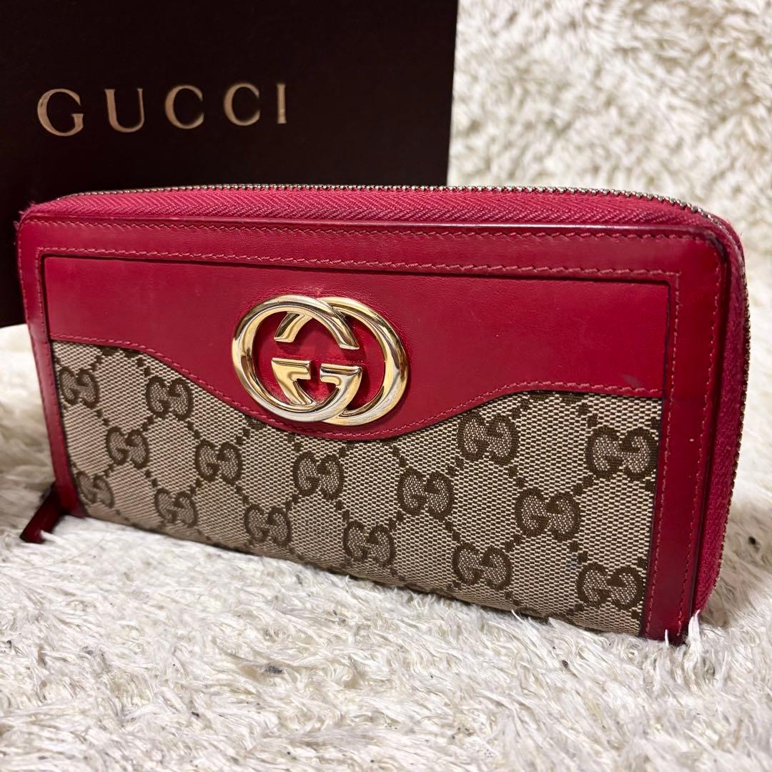 GUCCI グッチ 長財布 美品 GG キャンバス スーキー ジップ ウォレット