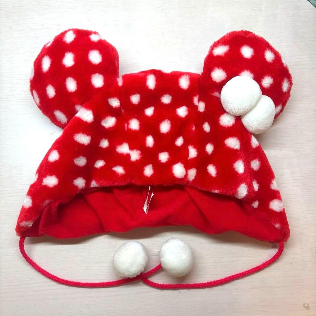 ディズニー ファンキャップ ミニー ドット 水玉 マフラー 手袋 1回使用