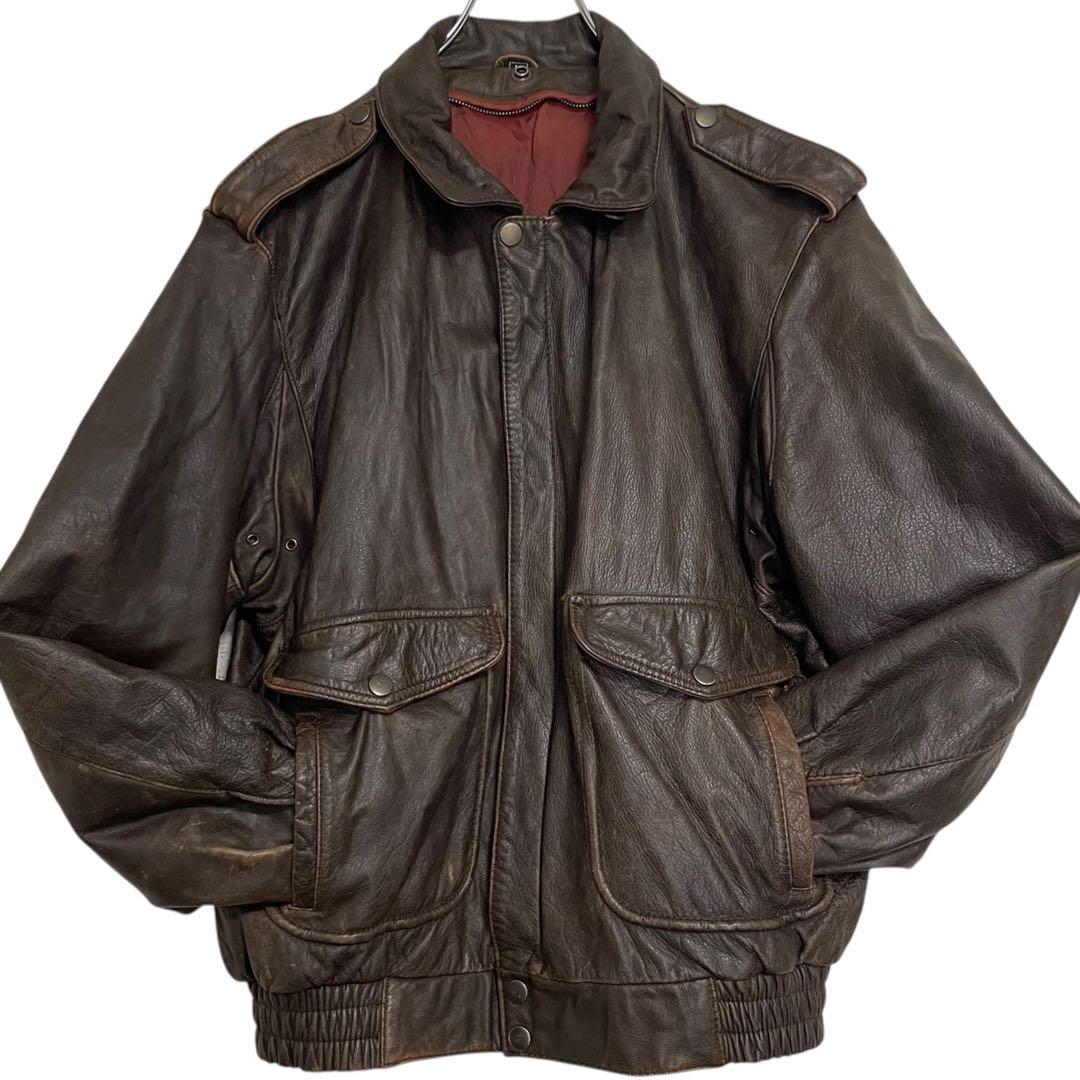 vintage】牛革 本革 カウレザーシングルライダースジャケット ブラウン