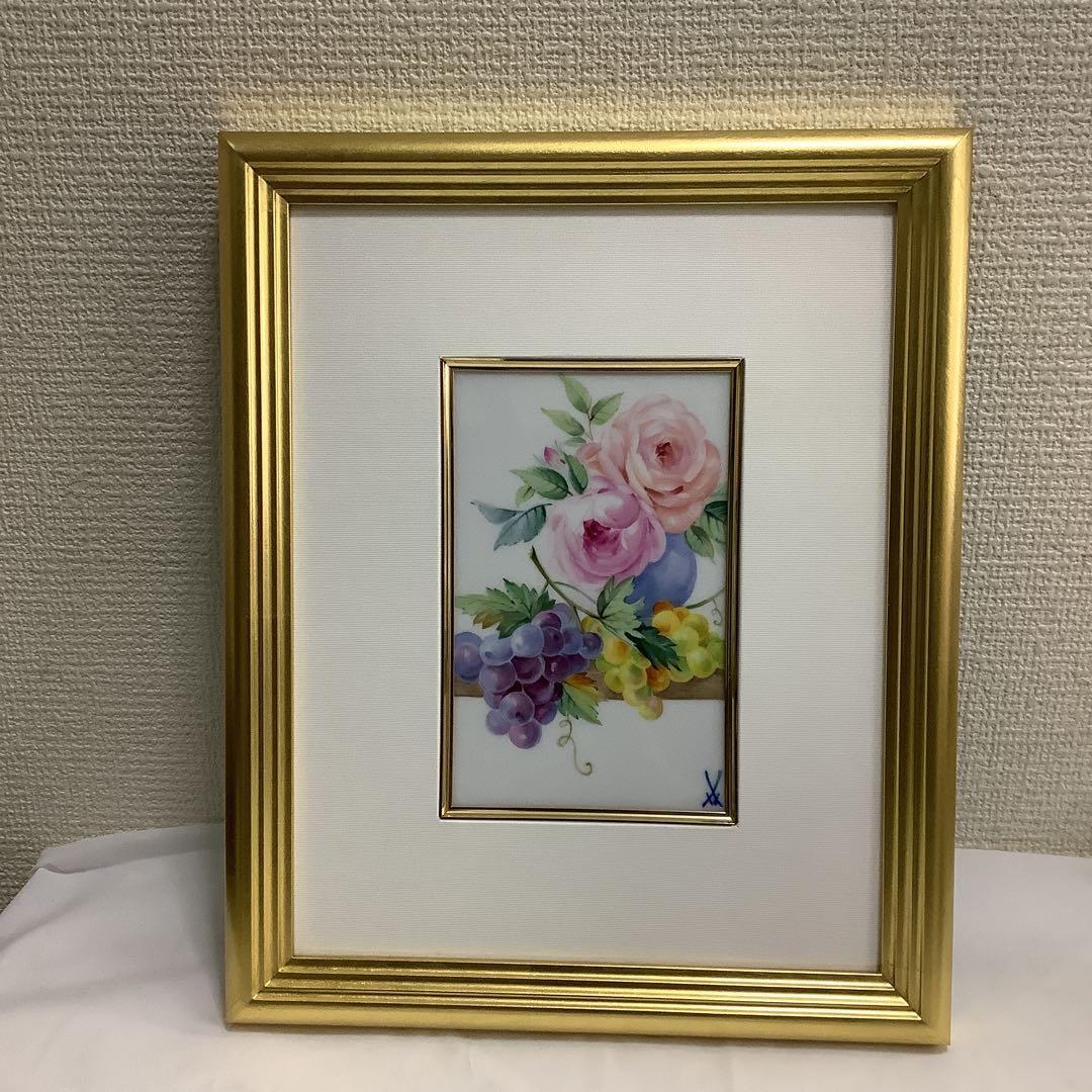 7795⑧マイセン 金色フレーム 陶板画 花と果物 - メルカリ
