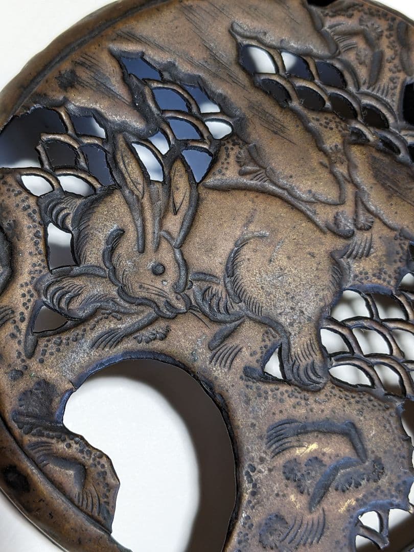 ♦江戸時代中期頃 兎文 透かし彫り 手炉 手焙りコレクション 骨董品アンティーク