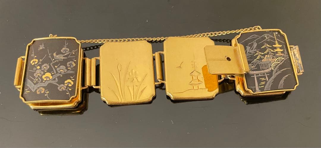 アミタ　象嵌細工　24Kゴールド& シルバー　6パネル　レディースブレスレット