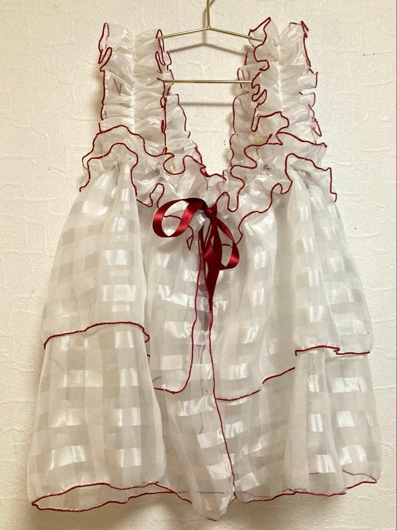 チュール　被布　エプロン　七五三　紅白　女の子　レトロ　着物　フリル　赤　白