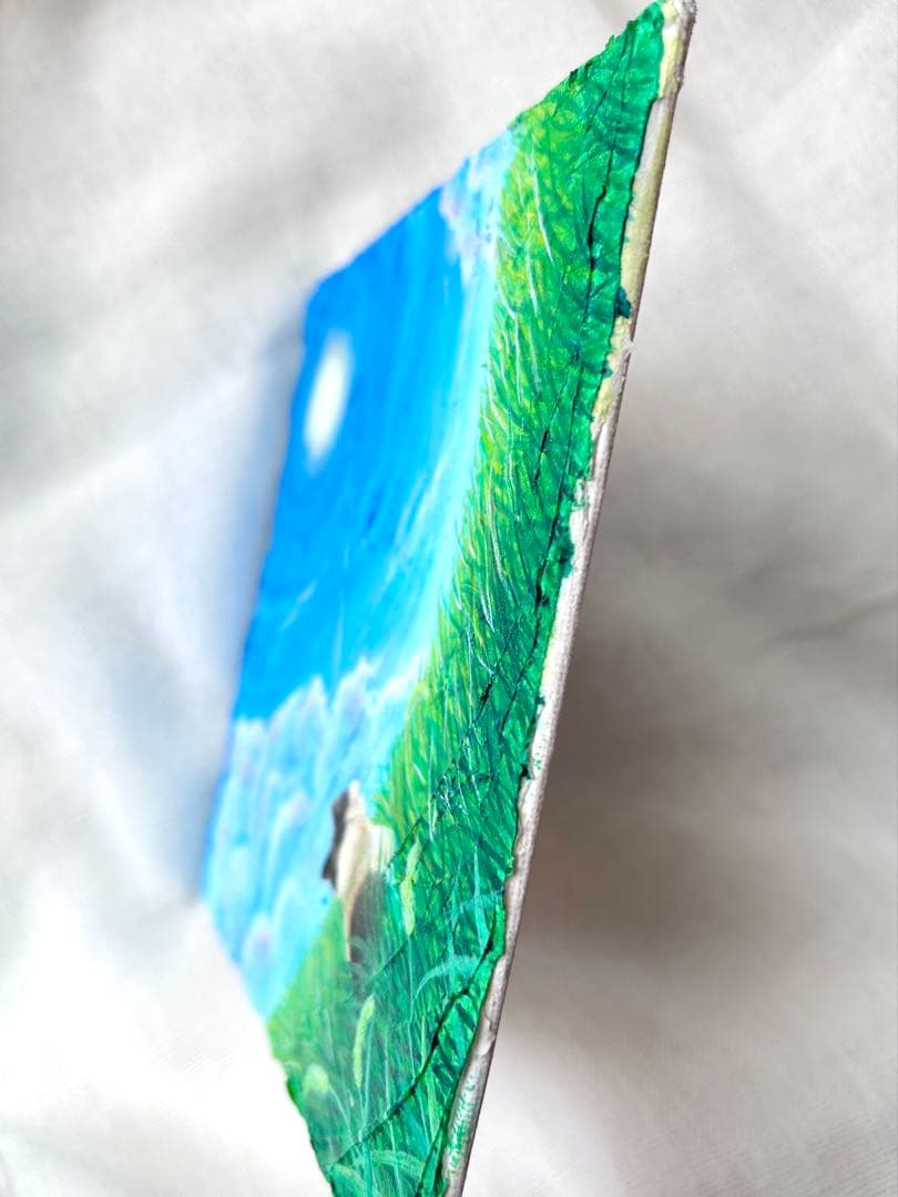 「いま、ここにいる」空の絵　猫の絵　キャンバス　メディウム　立体アート　雲の絵