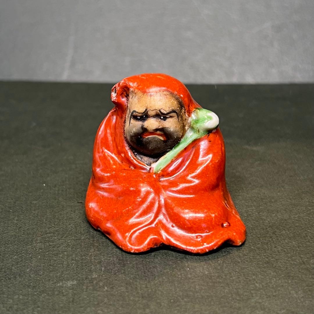 古道具庵々◎江戸後期〜明治期 古陶 達磨 水滴 赤釉 だるま 書