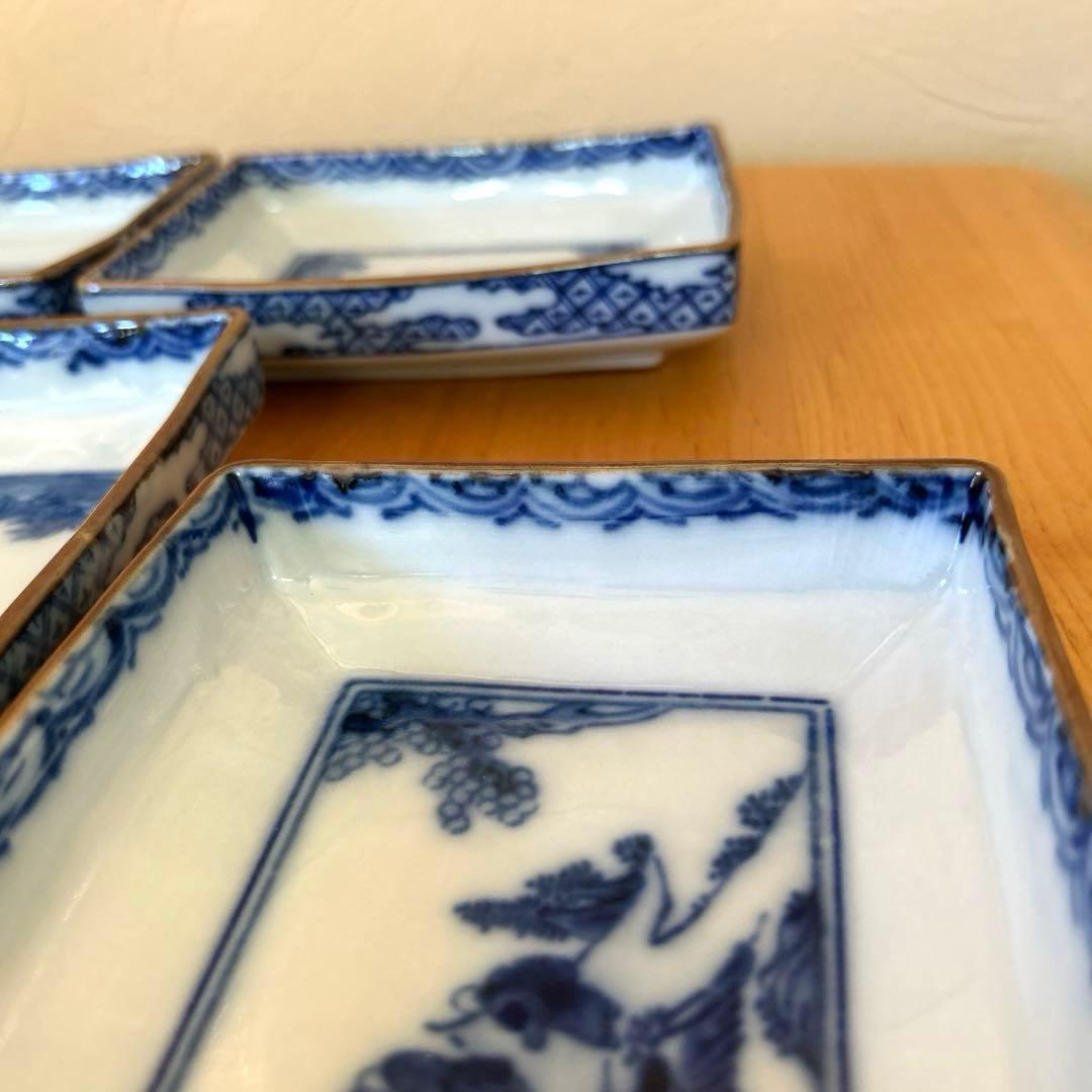 レトロ 山水画染付 角皿5枚 ＆ 小鉢2個 セット - メルカリ