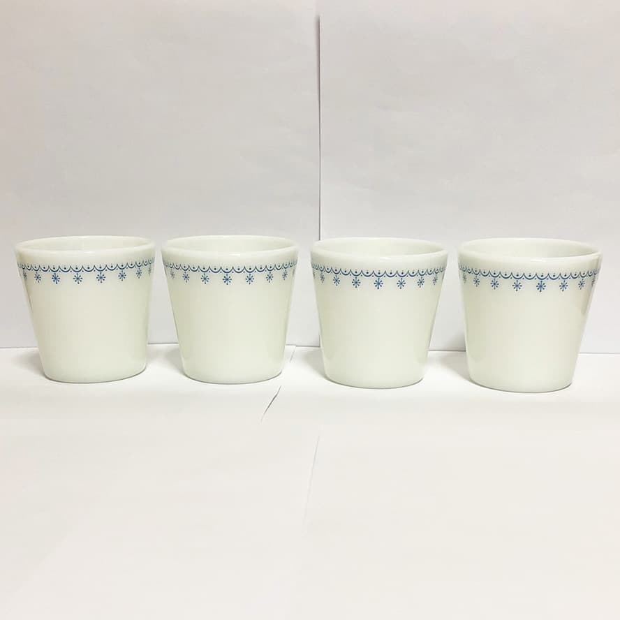パイレックス スノーフレイク ミルクガラス マグ 4点1セット #001の