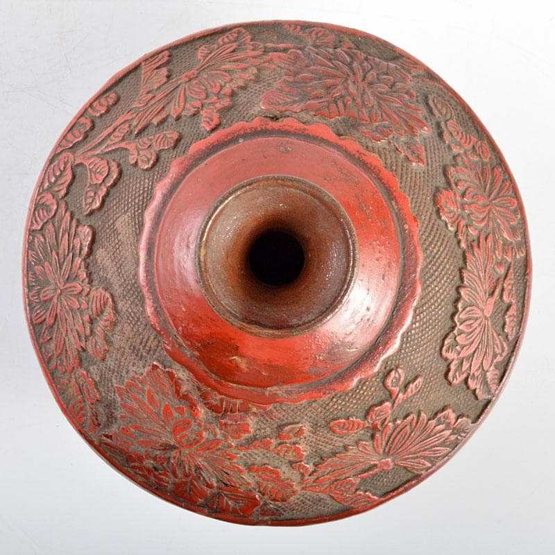 中国 陶堆朱朱泥海鼠釉 刻花文瓶 壷 桐箱付 M