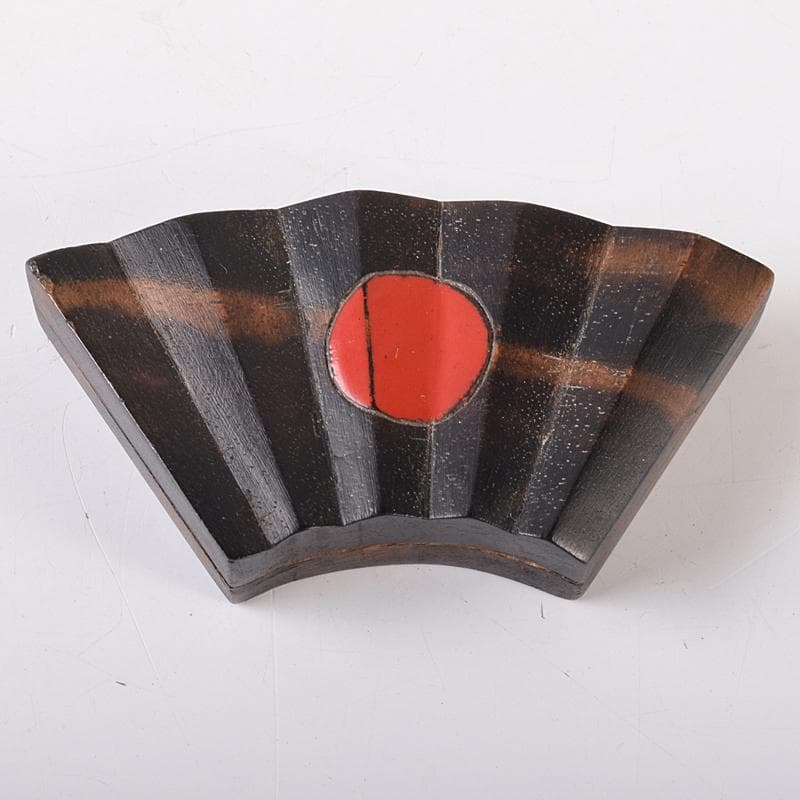 茶道具 寿石造 黒柿 日の丸 扇形香合 共箱 M R7925 美術品