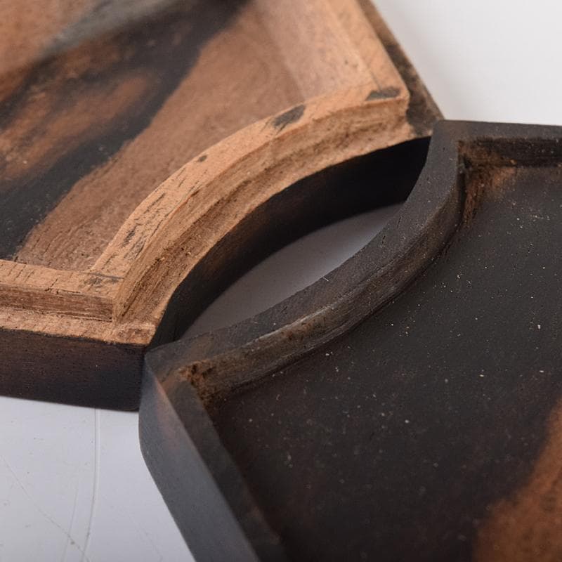 茶道具　寿石造　黒柿　日の丸　扇形香合　共箱　M　R7925