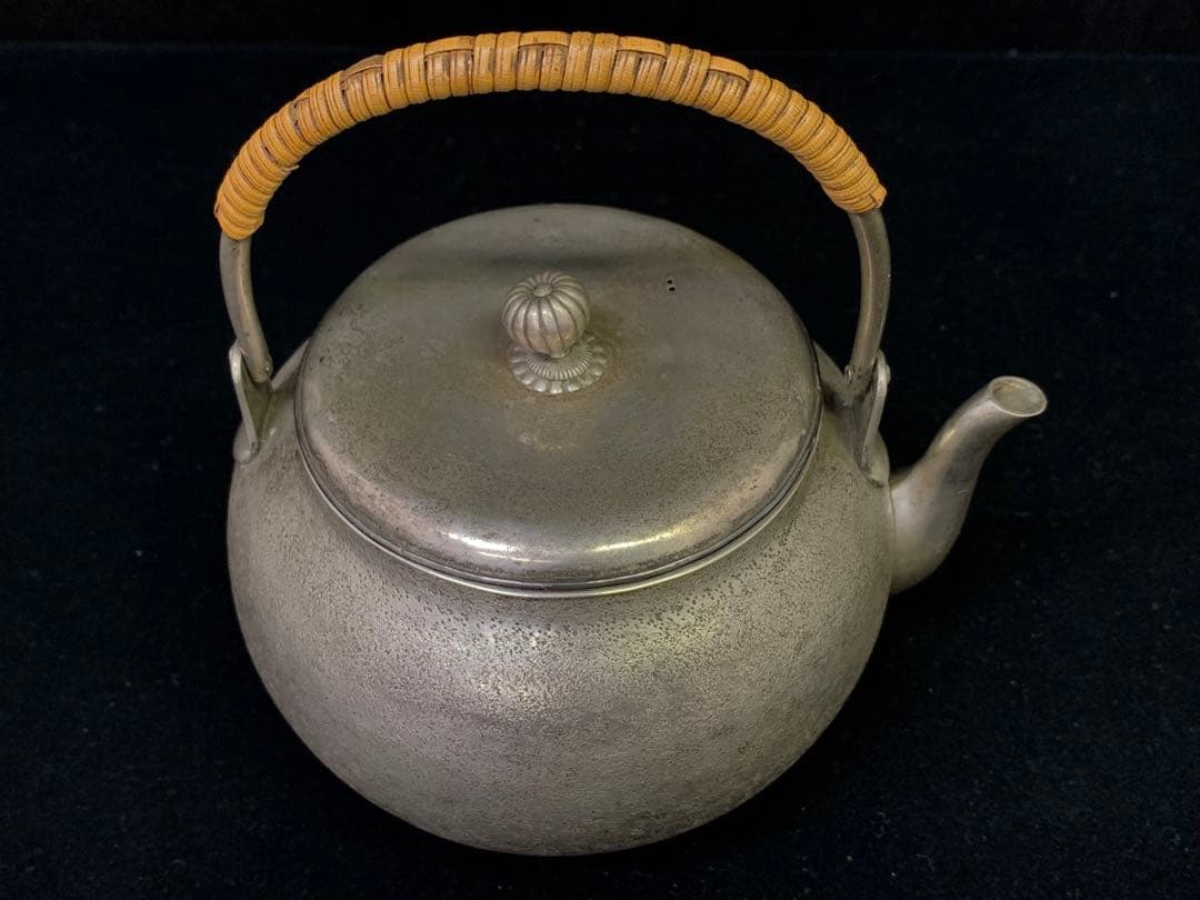 アンティーク フランス シルクスカーフ 鴨の飛翔 森林の湖 蒲の穂 地