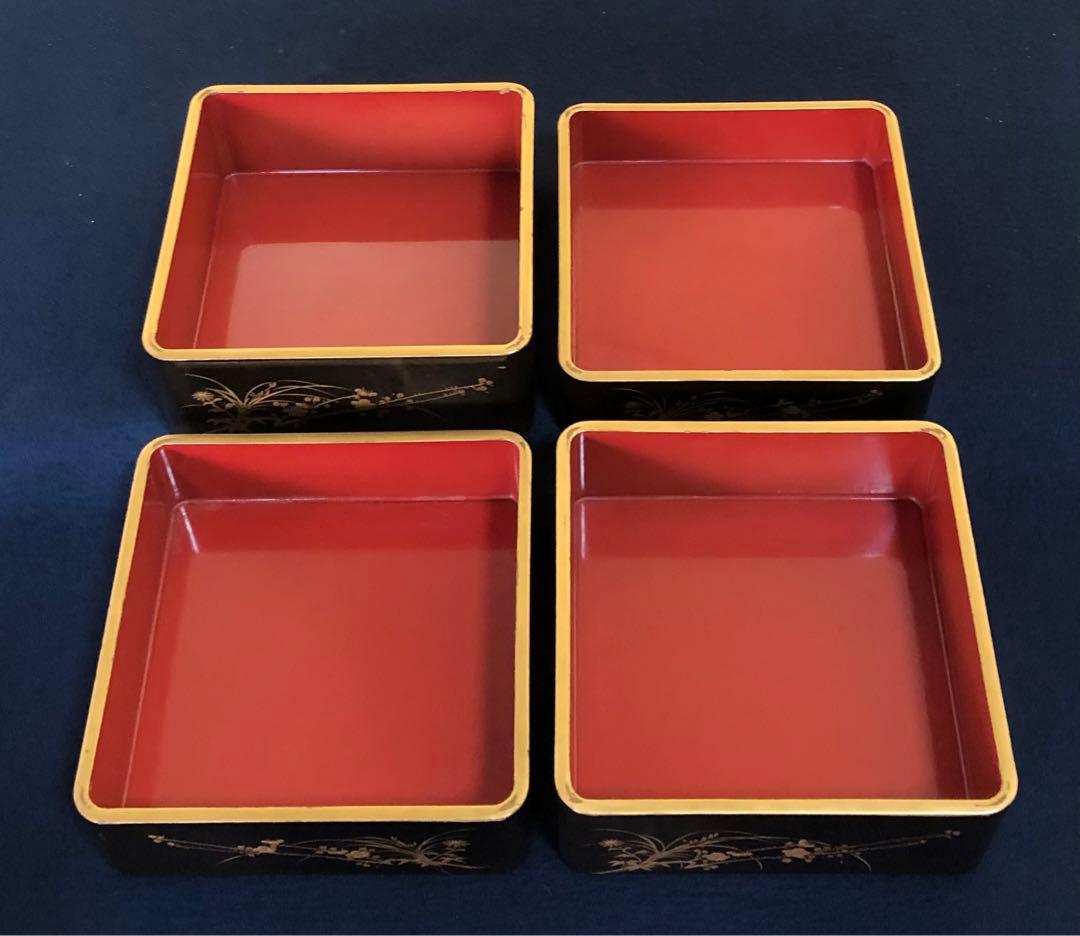 《レ》大正時代 草花蒔絵 提げ重 四段重 木製漆器 木箱　251117え2