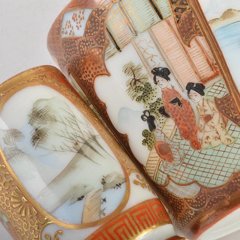 九谷焼 色絵金彩 加賀国 デミカップ 谷口製 酒杯 2点 合せ箱 V R7000