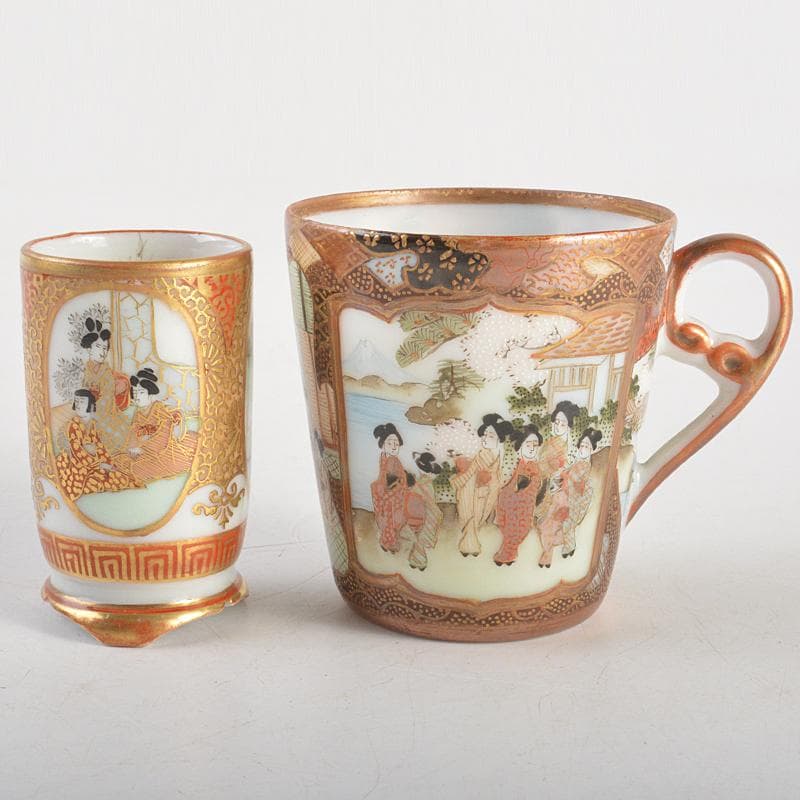 九谷焼 色絵金彩 加賀国 デミカップ 谷口製 酒杯 2点 合せ箱 V R7000