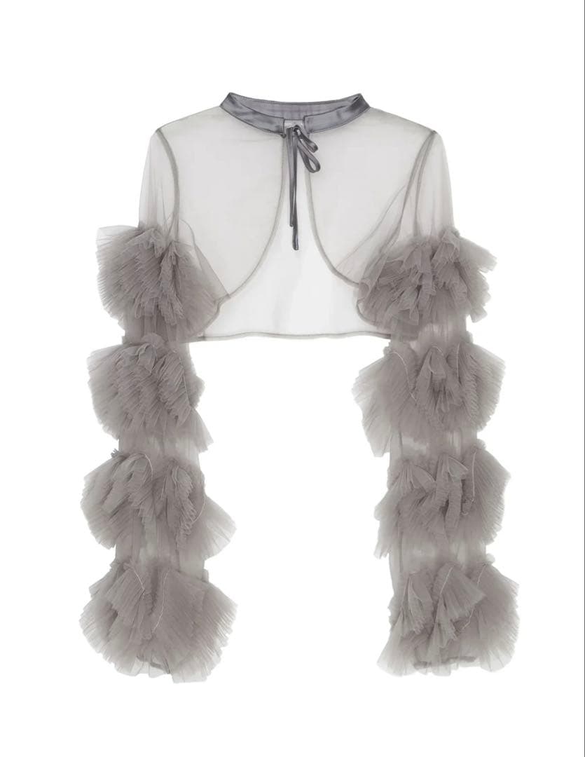 Leja フリルチュールスリーブリボンIラインワンピースドレス S タグ付き