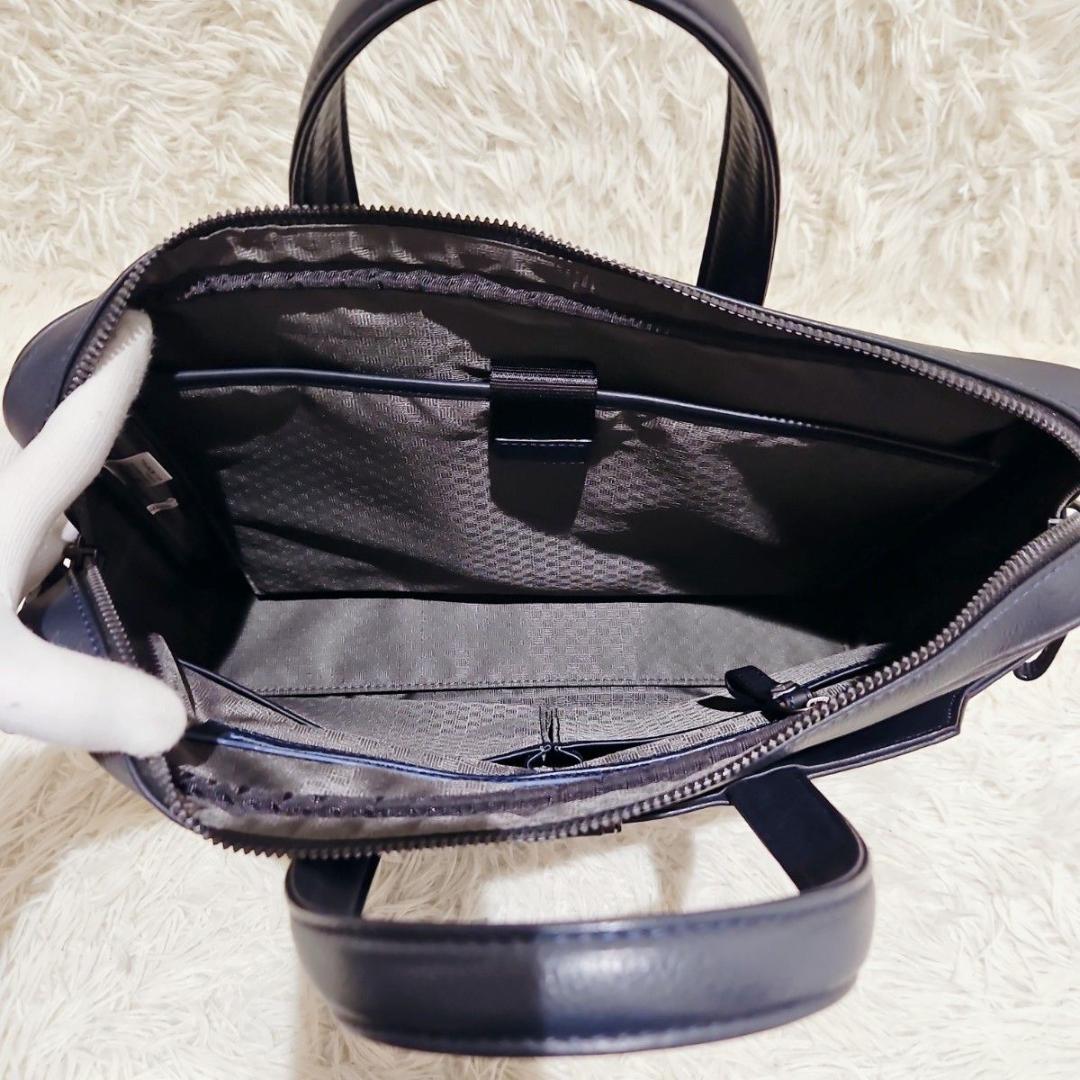 極美品 ランバン ビジネスバッグ A4可 オールレザー ネイビー PC収納 紺