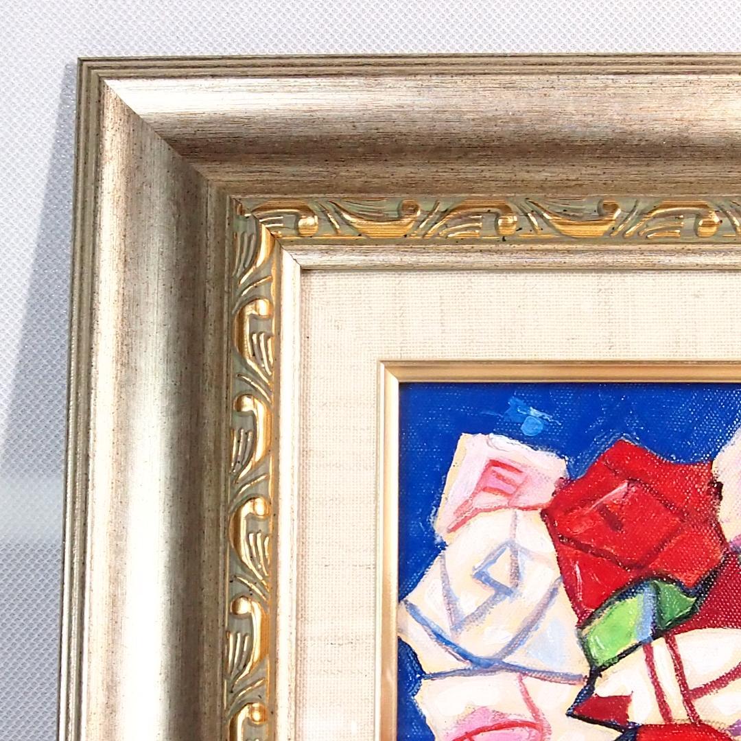 【美品】油彩画/油絵 市村司「ばら」薔薇/バラ 額付き アート/絵画/オブジェ