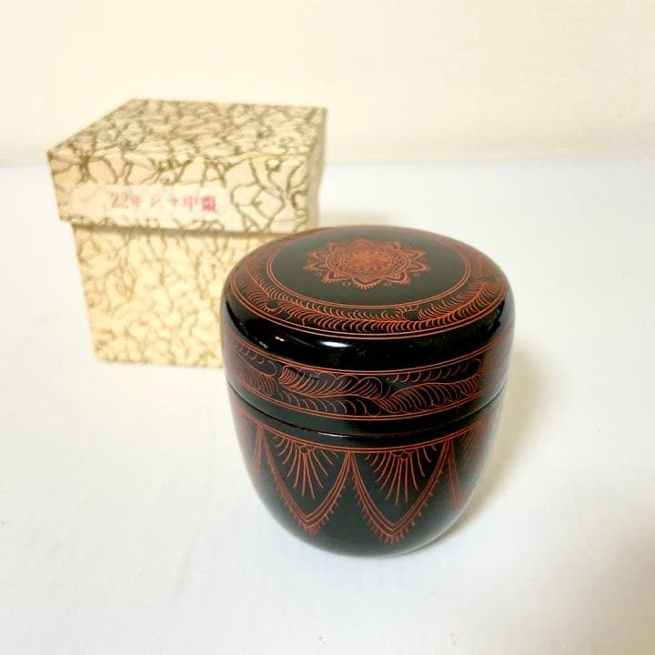 茶道具 キンマ中棗 棗 蒟醤 朱きんま 中棗 漆 築良 キンマ彫