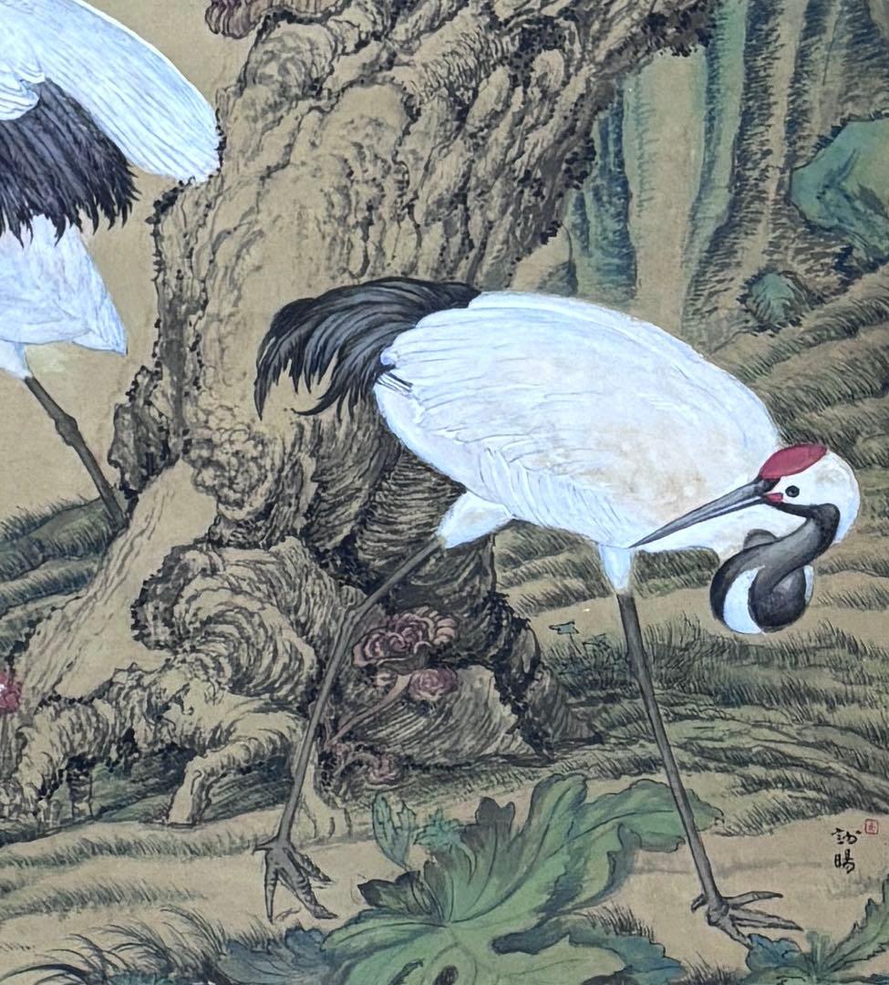 掛軸 水墨画 松鶴図 謝陽画中国 絵画 鶴 松 箱付 張大千大風堂 - メルカリ