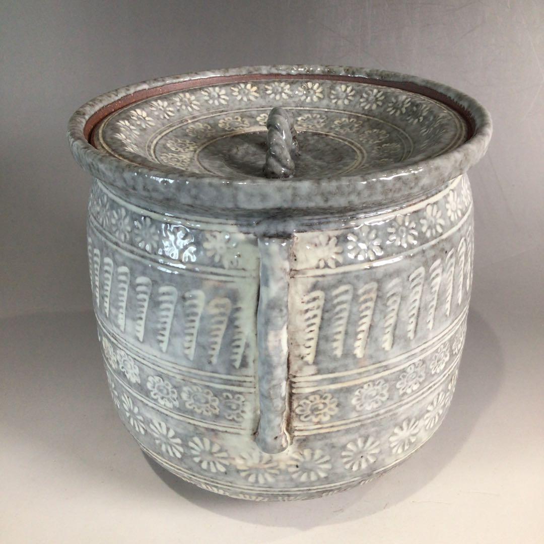 P353 水指 『平安 浅見与し三造』『花三島』『耳付水指』 共箱