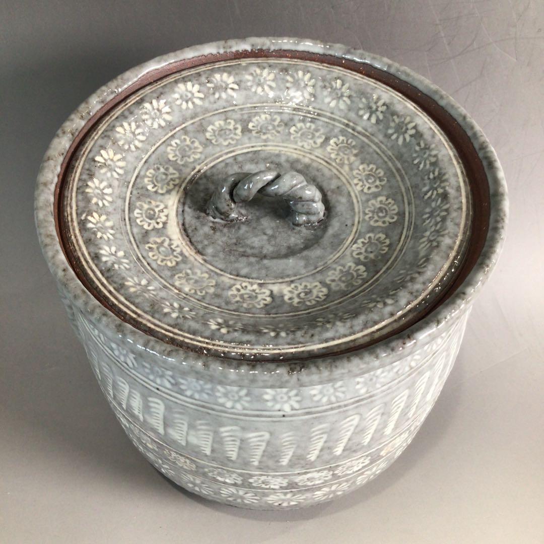 P353 水指 『平安 浅見与し三造』『花三島』『耳付水指』 共箱